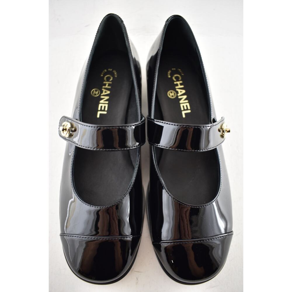 Chanel REV Black Patent Turnlock CC Mary Jane Moccasin Ballet Loafer Flat 39 - Picture 9 of 16